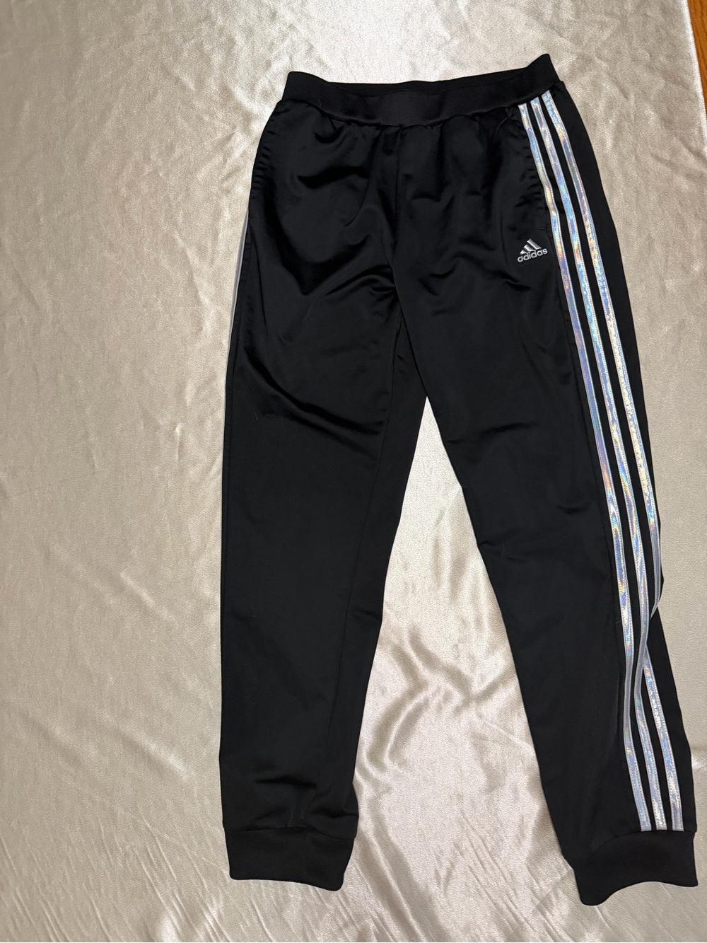 Adidas Pants Youth Girls XL 16 Black Sweatpants Performance 3 Stripe Joggers